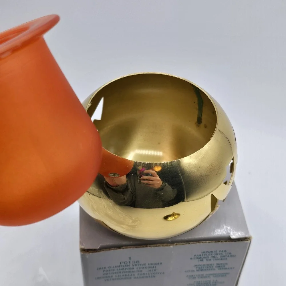 PartyLite  P0138 Brass Jack-O-Lantern Votive‎ Candle Holder - W/Box - Halloween